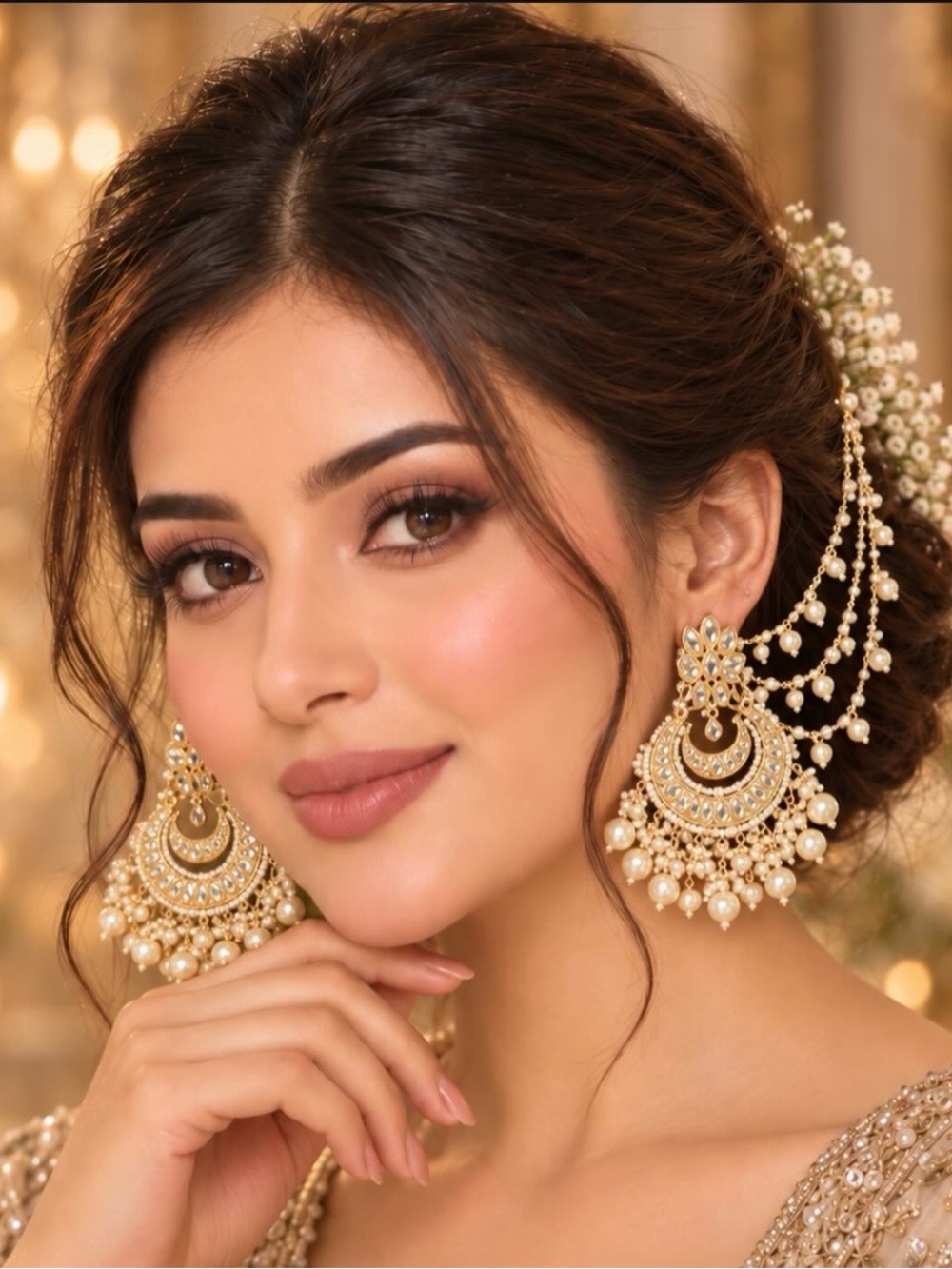 Gold Pearl Chandbali Earrings - Elegant Womenโs Jewelry